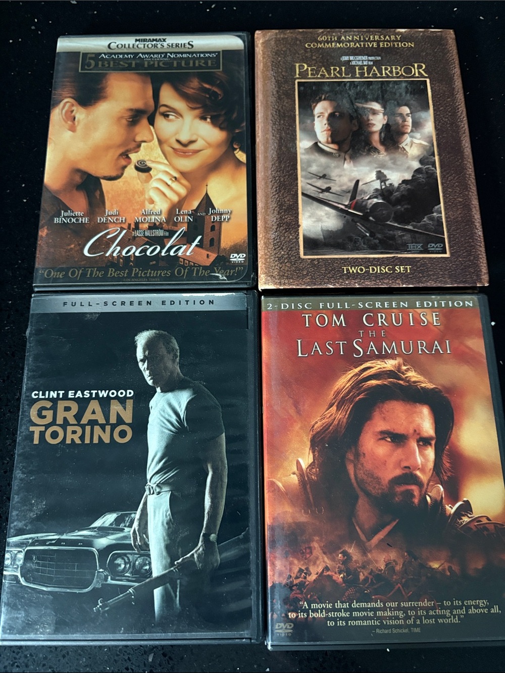 Bundle of 4 DVDs – Chocolat, Pearl Harbor, Gran Torino, The Last Samurai